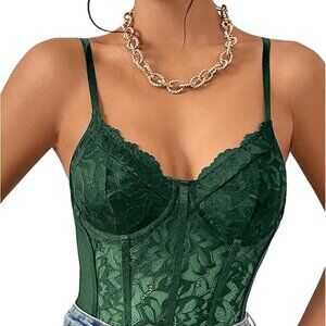 Sexy Floral Lace Sheer Mesh Corset Bodysuit